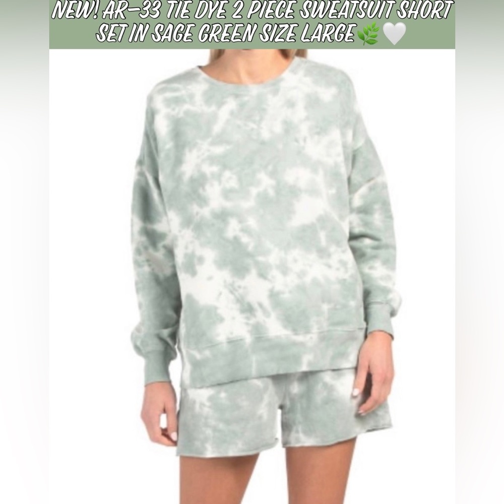 🎉HP🎉New! AR-33 Tie Dye 2 Piece Sweatsuit Short Set In Sage Green Size Large🌿